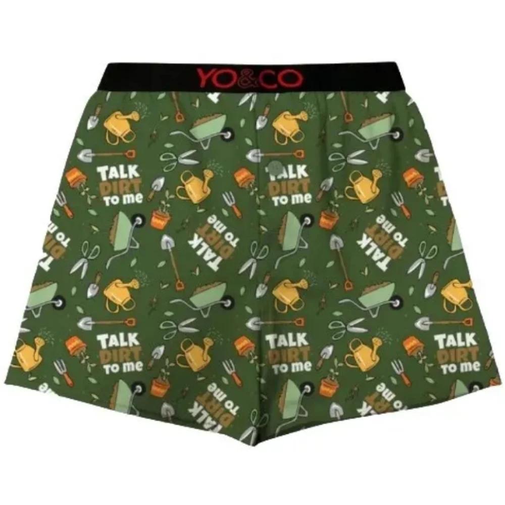 New YO & CO Talk Dirt To Me Boxer Briefs Cotton Button Fly Green Men L 36 - 38